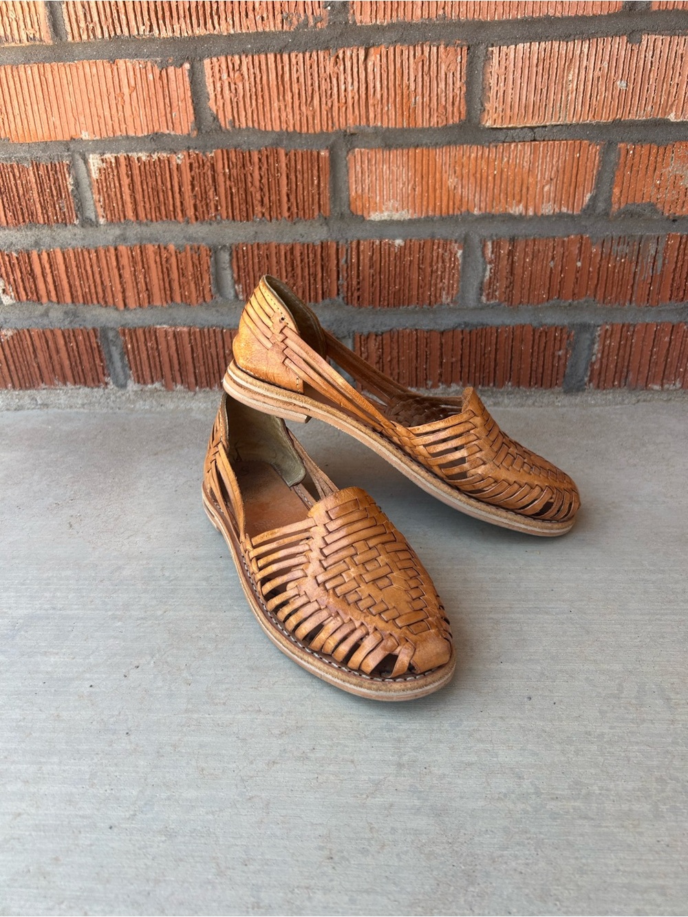 Handwoven Tan Leather Huarache Flats - Women's Comfort Slip-Ons